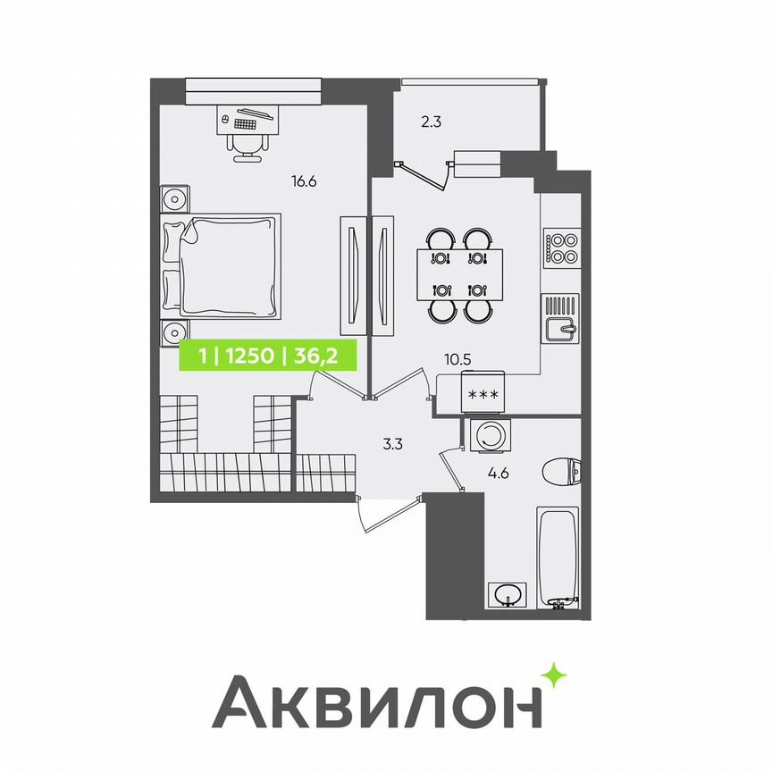1-к. квартира, 36,2 м², 1/13 эт.