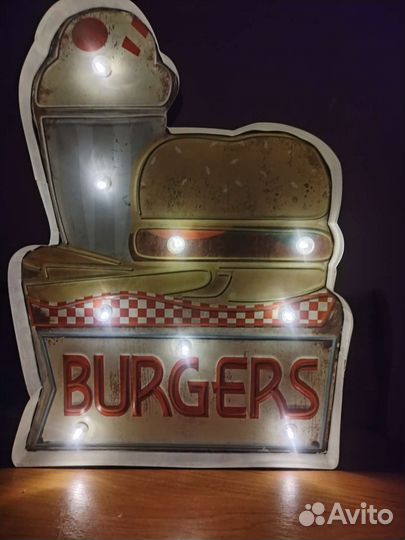 Светодиодная вывеска Бургерная США Винтаж