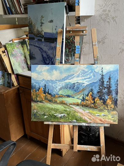 Картина маслом на холсте пейзаж горы Кавказ 40*60