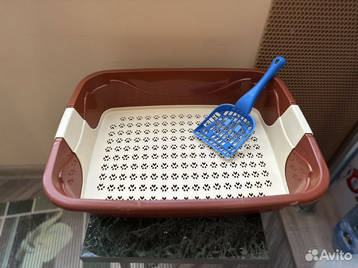 Лоток для кошек с высокими бортами, лопатка, миска