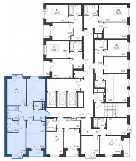 4-к. квартира, 91,1 м², 2/24 эт.