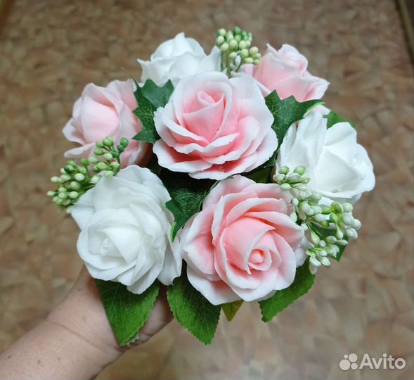 Букет цветы пионы, розы из мыла