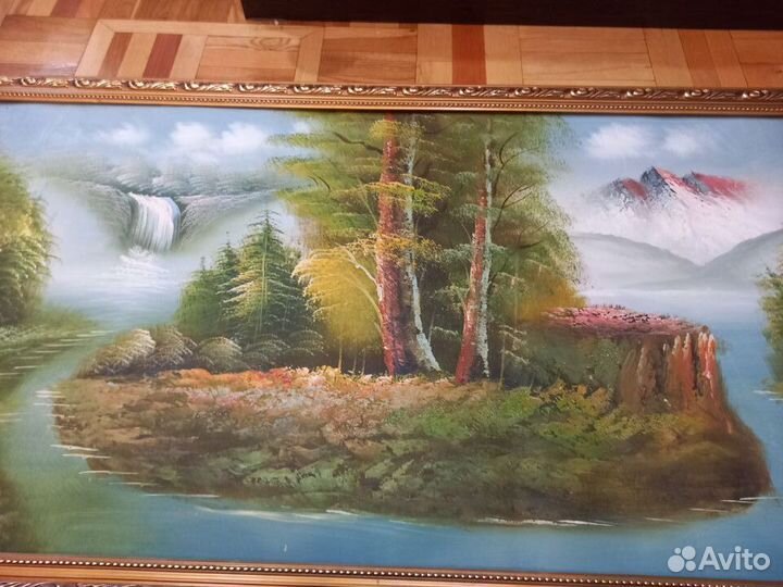 Большая картина маслом на холсте с рамкой Пейзаж
