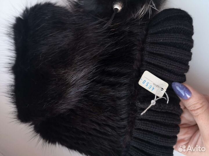 Шапка норковая вязаная женская