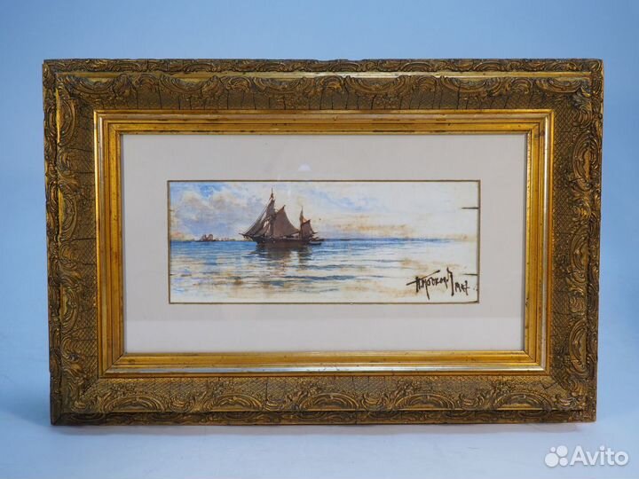 Морской пейзаж. Художник Прокофьев. Ткань, масло