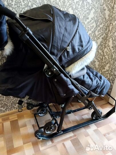 Коляска сани с колесами