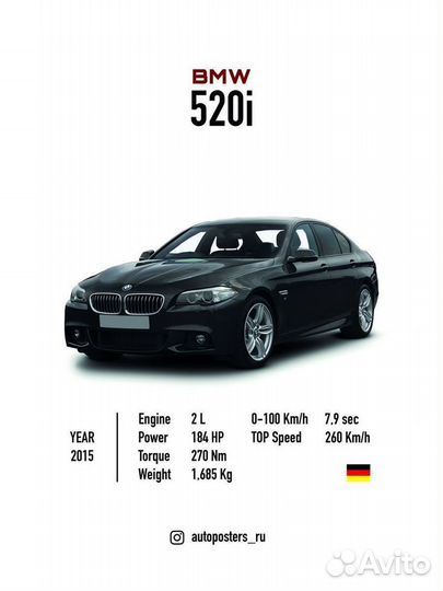 Постер на стену интерьерный BMW 520i