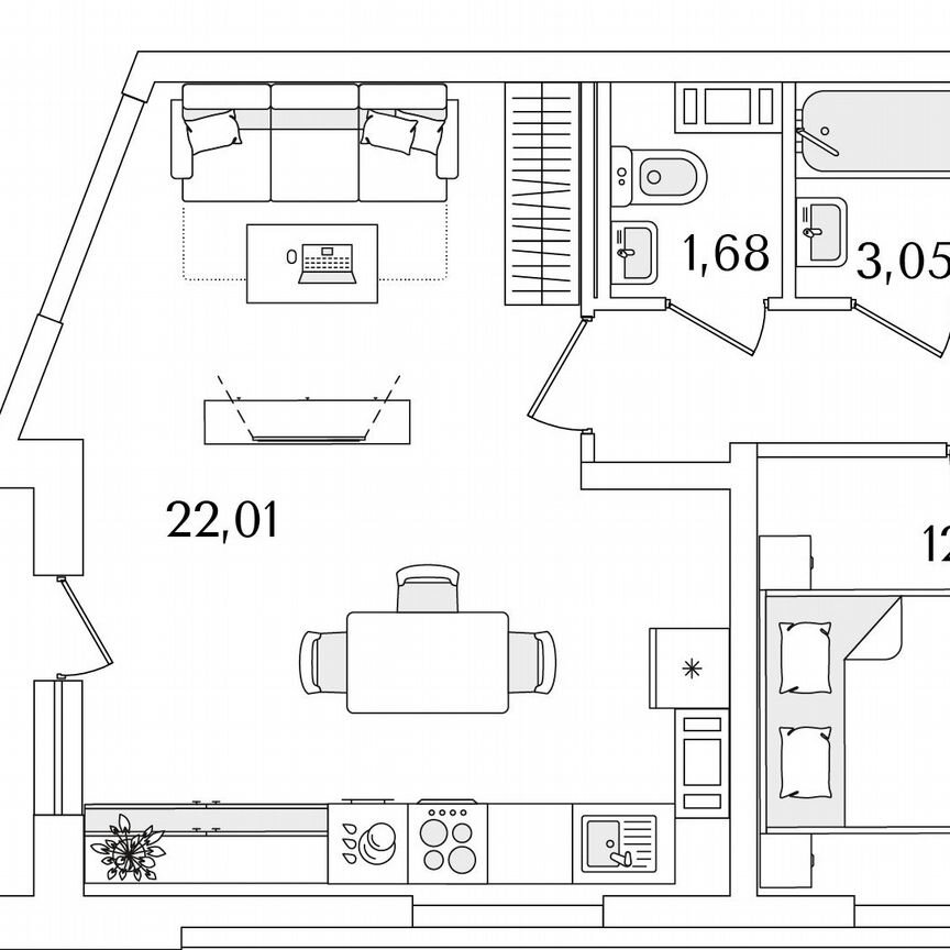 1-к. квартира, 50,1 м², 4/17 эт.