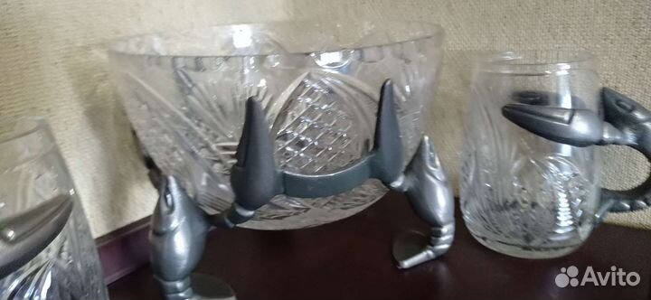 Ваза для раков и пивные бокалы хрусталь, металл