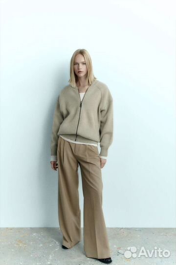 Zara вязаный кардиган бомбер С боковыми молниями