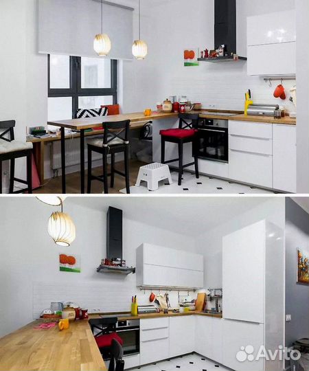 Белая прямая кухня