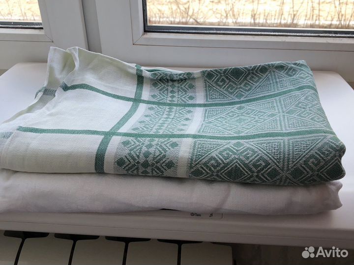 Скатерть белая зеленая на стол СССР