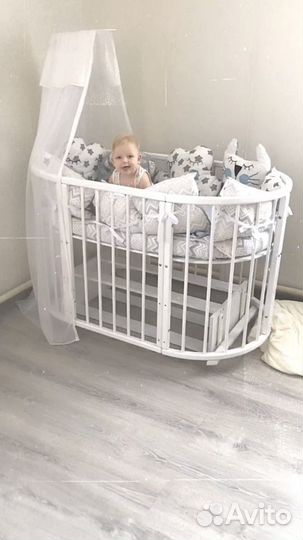 Кроватка трансформер с маятником круглая, овальная