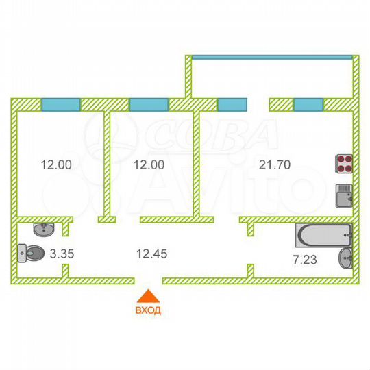 2-к. квартира, 70,5 м², 7/9 эт.