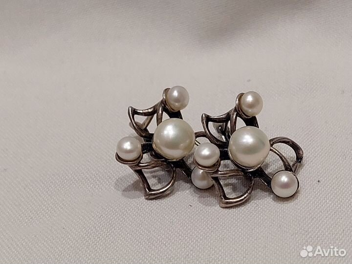 Серебряные серьги с жемчугом винтаж