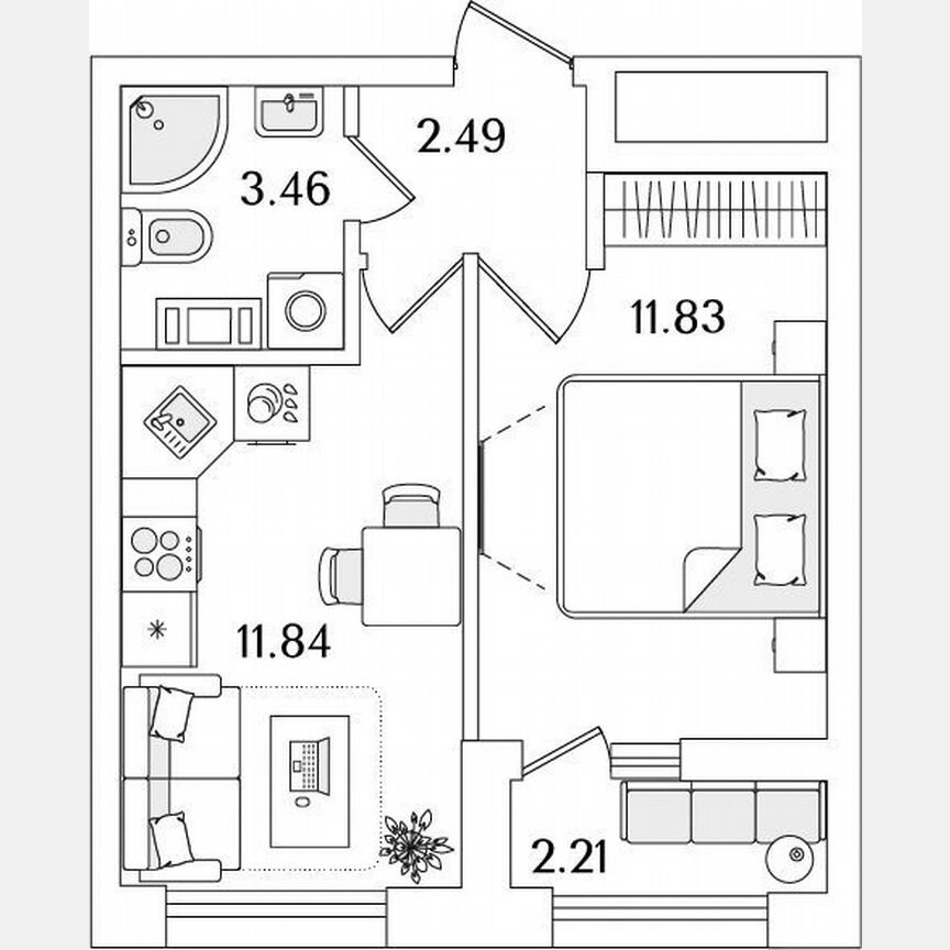 1-к. квартира, 30,7 м², 8/13 эт.