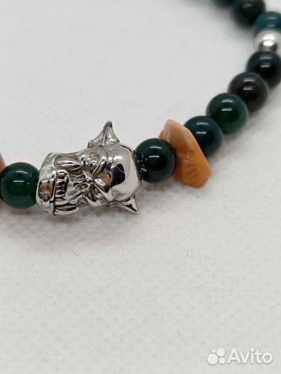 Браслет с орком(Моховой агат, мукаит)