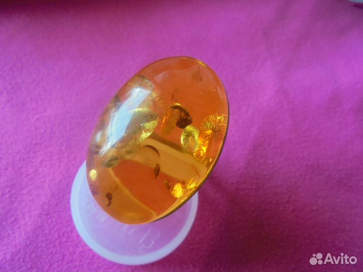 Янтарь природн 3,5х2,5 см инклюз Кольцо 17 р мельх