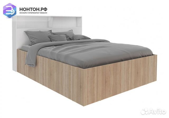 Кровать со спинкой и полками Илга 1.6 дуб сонома