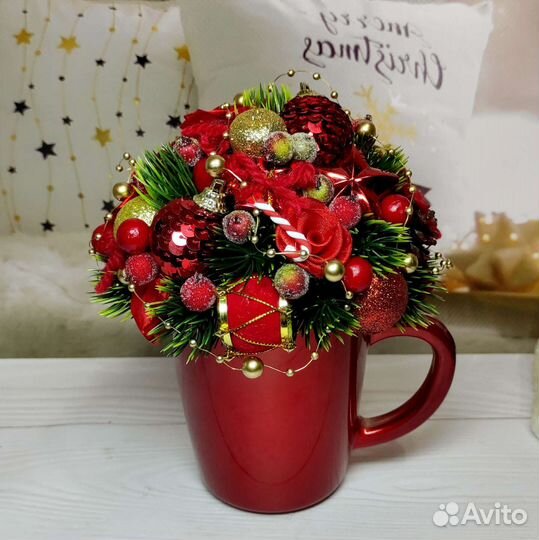 Новогодняя композиция в кружке. Новогодний декор