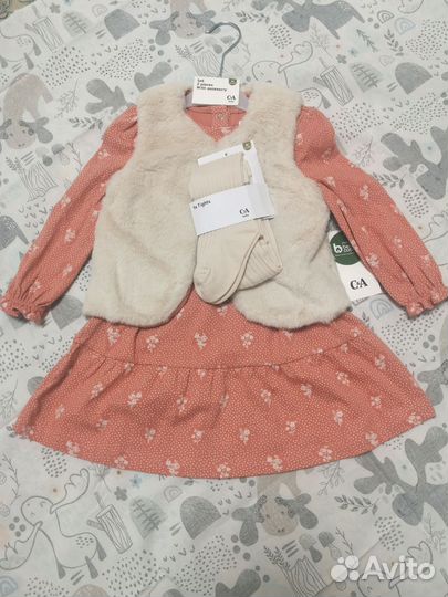 Платье для девочки C&A с колготками и жилеткой 92