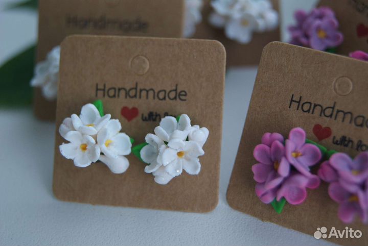 Серьги пуссеты сирень. Полимерная глина
