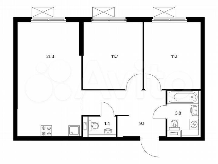 2-к. квартира, 58,4 м², 13/25 эт.