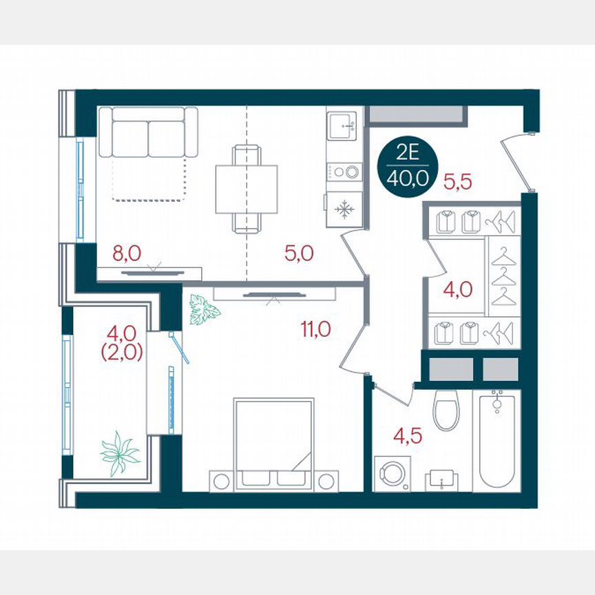 1-к. квартира, 40 м², 4/32 эт.