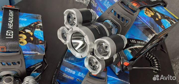 Охотничий 5 ламповый налобный фонарь прожектор