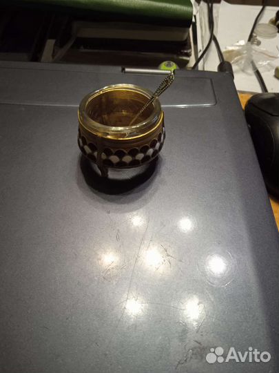 Солонка мельхиор СССР с серебряной ложечкой