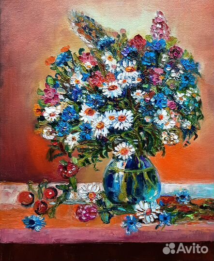 Картина маслом Полевой букет холст 30 на 24 см