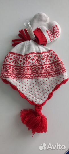 Шапочка+варежки новые next