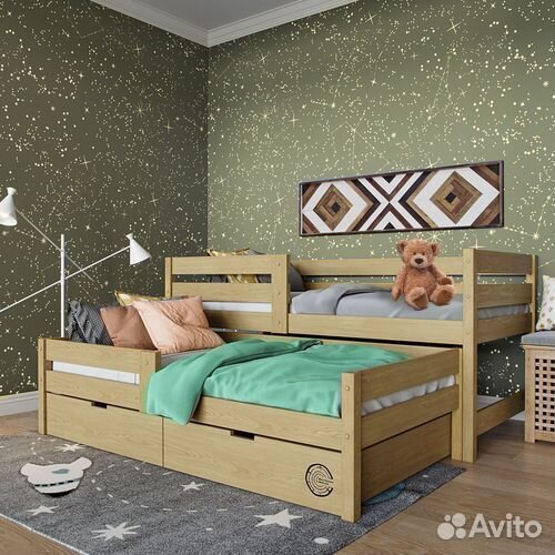 Кроватка выдвижная матрешка для малыша из натураль