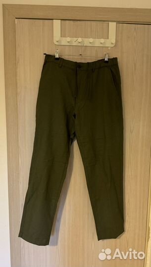 Льняные брюки Uniqlo olive