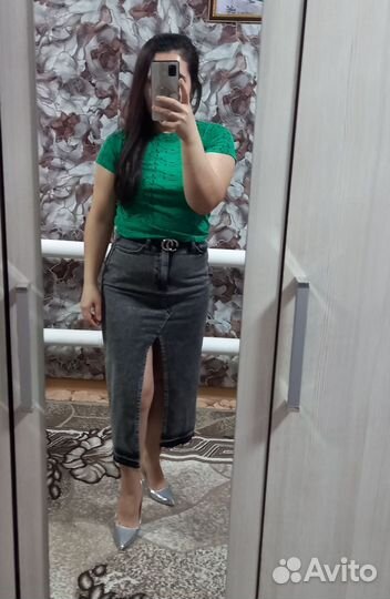 Юбка джинсовая с разрезом