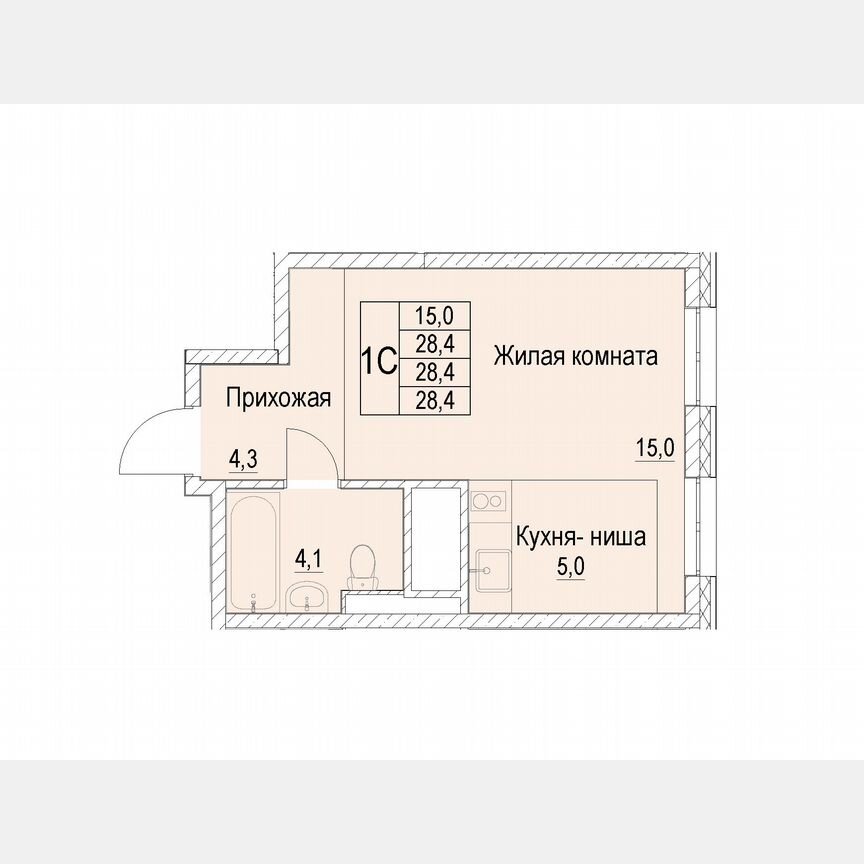 Квартира-студия, 28,4 м², 14/25 эт.