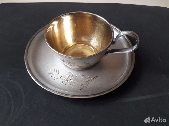 Кофейная пара мельхиор с позолотой