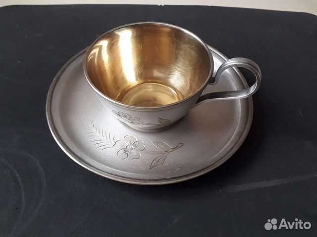 Кофейная пара мельхиор с позолотой