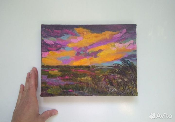 Картина маслом пейзаж поле