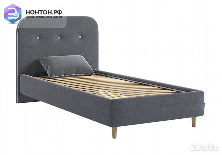 Кровать Лео 0.9 велюр графит / галька
