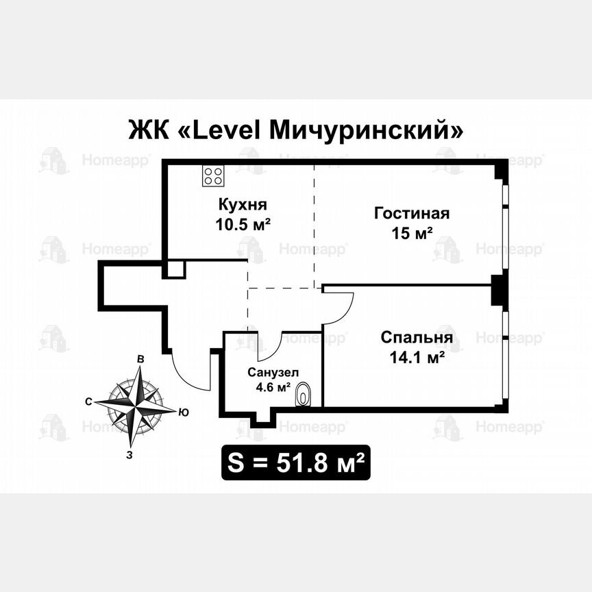 2-к. квартира, 51,8 м², 20/37 эт.
