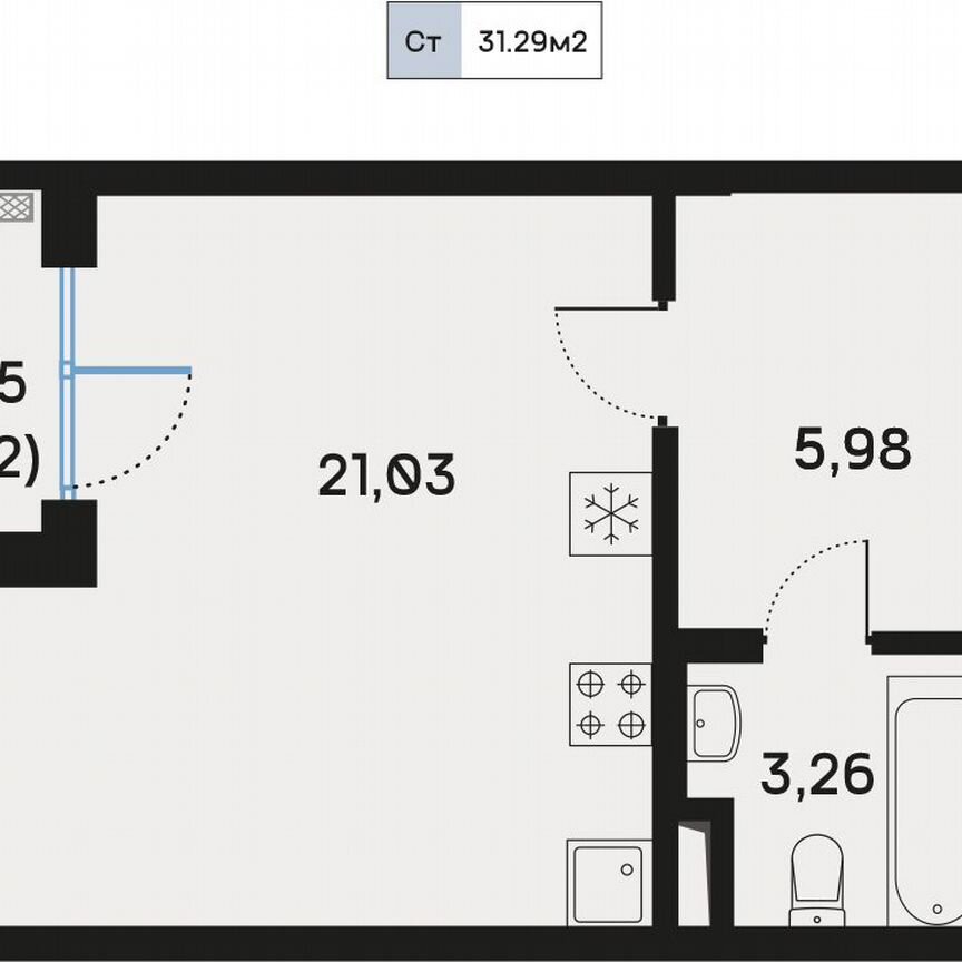 Квартира-студия, 30,9 м², 2/9 эт.