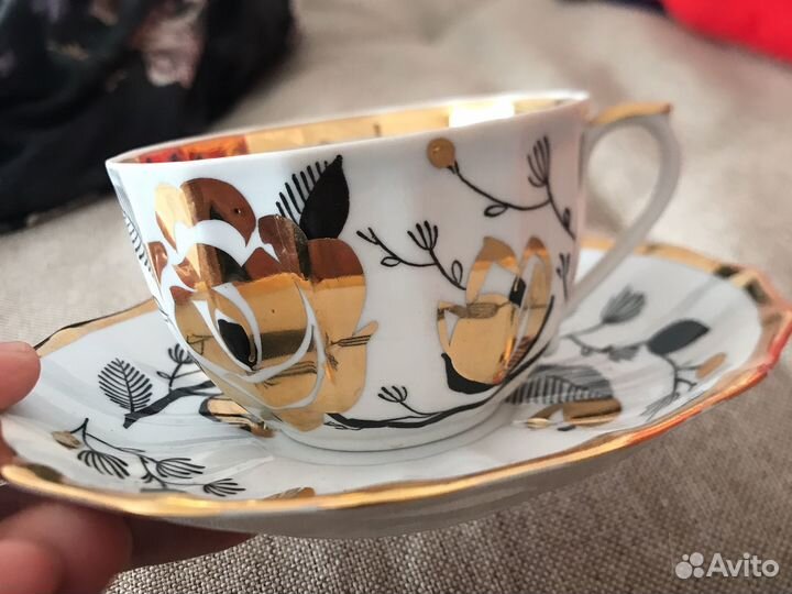 Чашка с блюдцем СССР вербилки золотая роза
