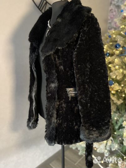 Полушубок шуба черный мех искусственный