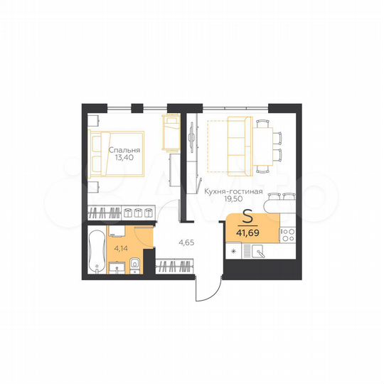 1-к. квартира, 41,7 м², 3/5 эт.