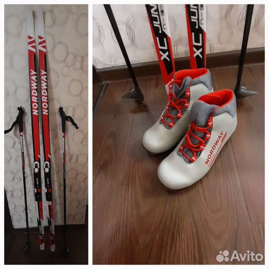 Беговые лыжи с палками и ботинки