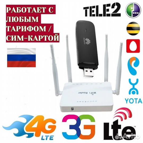 Комплект для 4G интернета huawei E3372 + WiFi