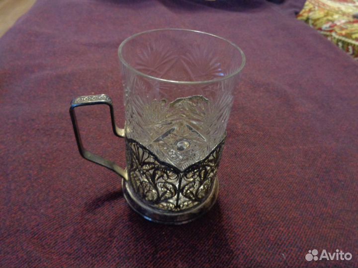 Винтажный подстаканник. Хрустальный стакан.Ложечка