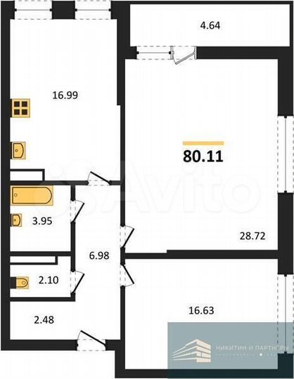 2-к. квартира, 80,1 м², 11/23 эт.