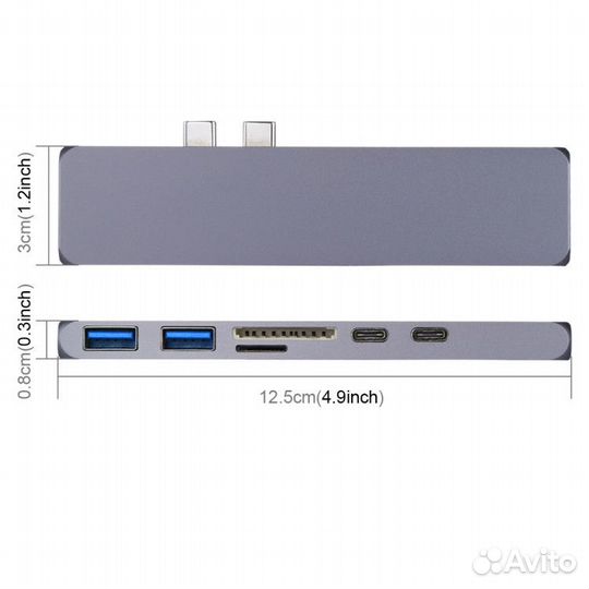 USB Хаб Type-C 7в1 на MacBook серый космос